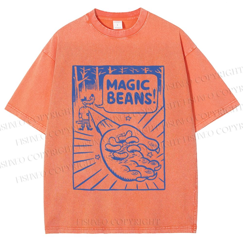 Unisex  Vintage Wood Magic Beans Printed Washed Tee