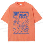 Unisex  Vintage Wood Magic Beans Printed Washed Tee