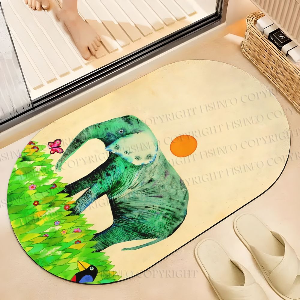 Colorful Art Elephant Printed Bath Mat