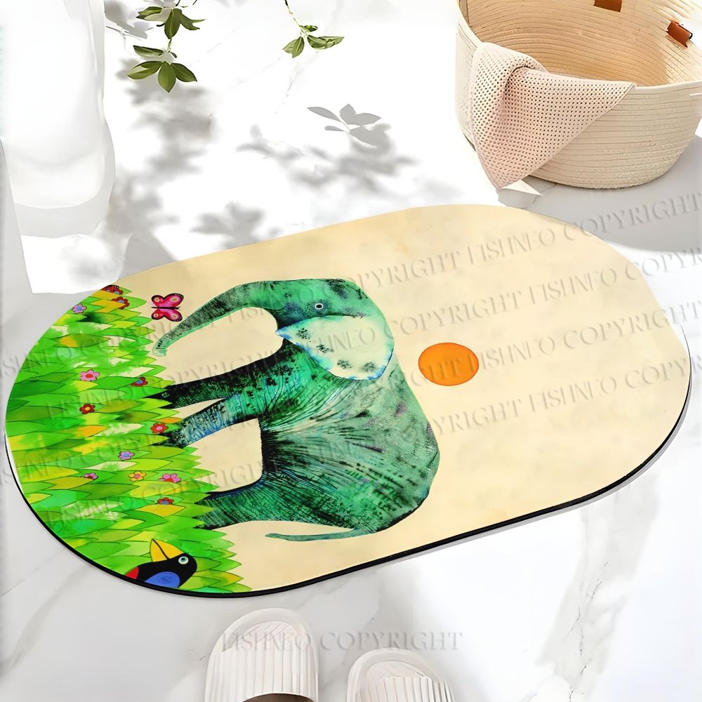 Colorful Art Elephant Printed Bath Mat