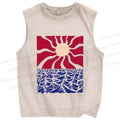 Unisex Art Ocean Sun Printed Washed Tank Top