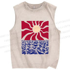 Unisex Art Ocean Sun Printed Washed Tank Top