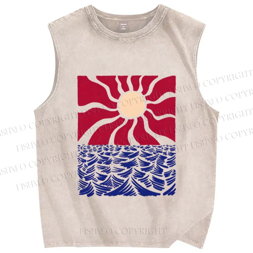 Unisex Art Ocean Sun Printed Washed Tank Top