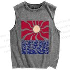 Unisex Art Ocean Sun Printed Washed Tank Top
