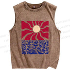 Unisex Art Ocean Sun Printed Washed Tank Top