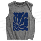 Unisex Flower Printed Washed Tank Top