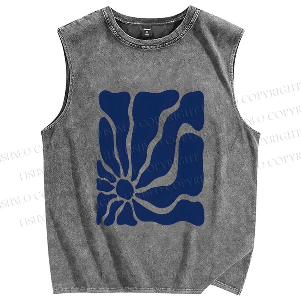 Unisex Flower Printed Washed Tank Top