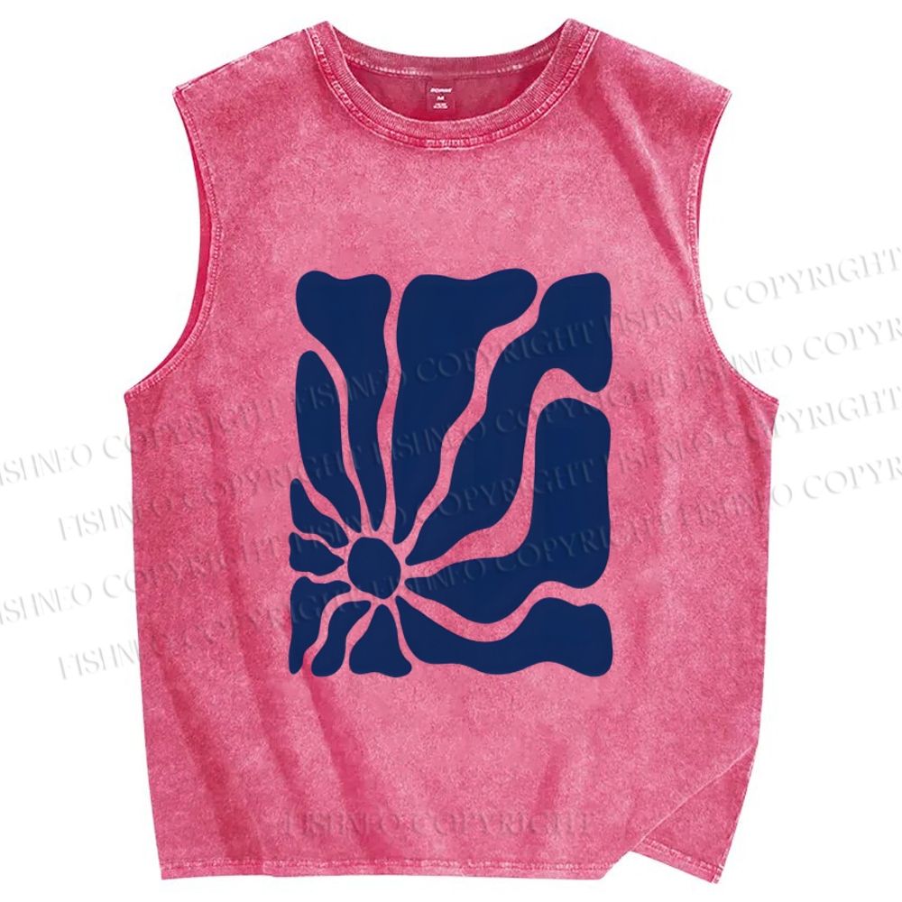 Unisex Flower Printed Washed Tank Top