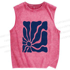 Unisex Flower Printed Washed Tank Top