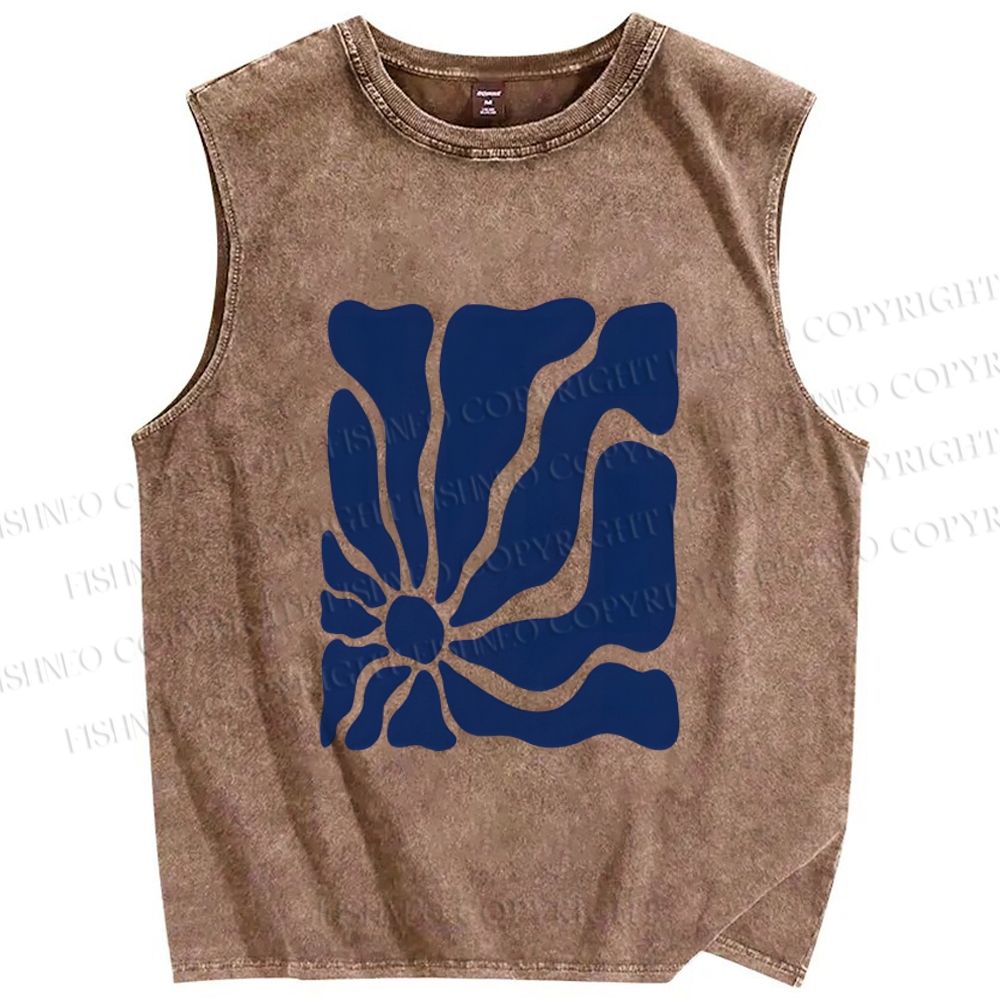 Unisex Flower Printed Washed Tank Top
