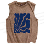 Unisex Flower Printed Washed Tank Top