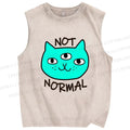 Unisex Not Normal Cat Printed Washed Tank Top