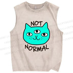Unisex Not Normal Cat Printed Washed Tank Top