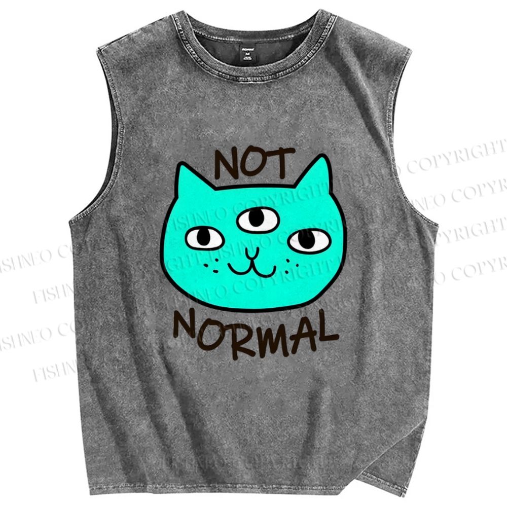 Unisex Not Normal Cat Printed Washed Tank Top