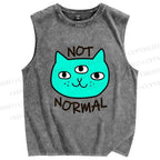 Unisex Not Normal Cat Printed Washed Tank Top