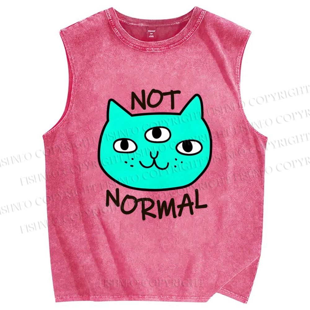 Unisex Not Normal Cat Printed Washed Tank Top
