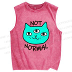 Unisex Not Normal Cat Printed Washed Tank Top