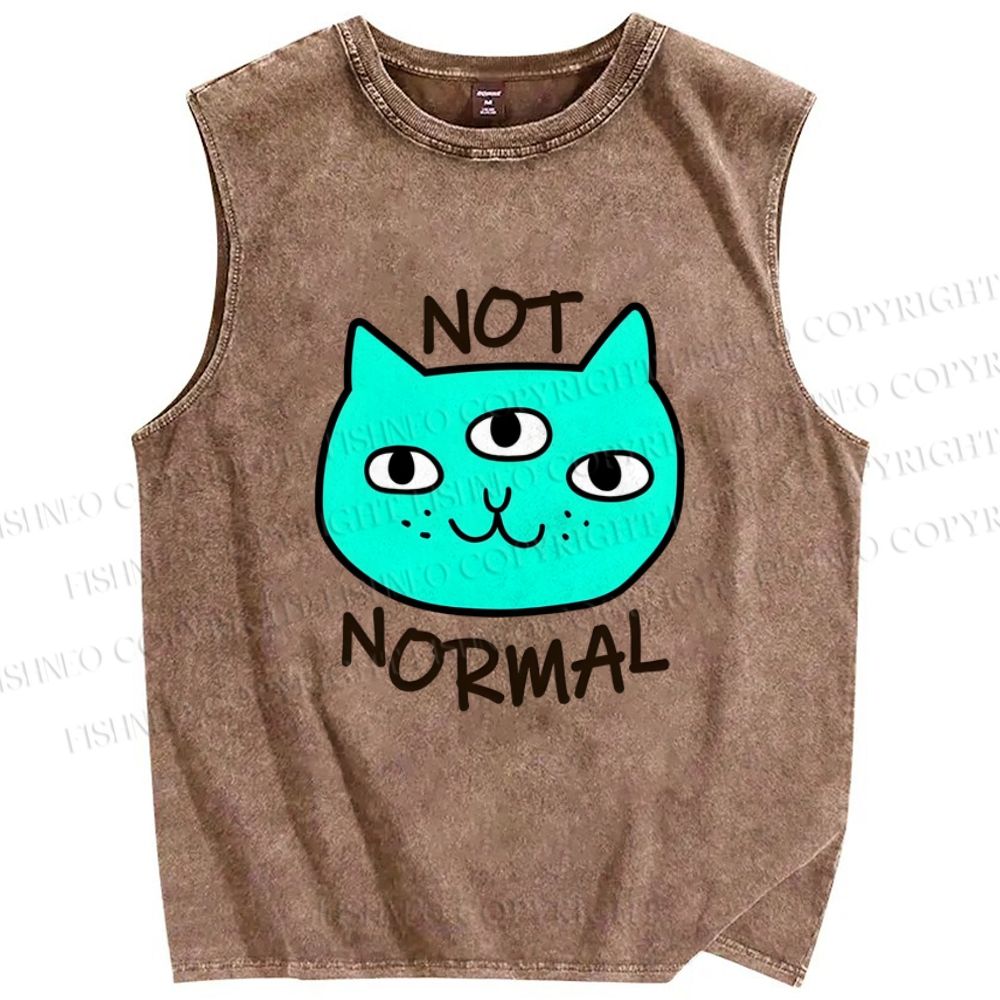 Unisex Not Normal Cat Printed Washed Tank Top