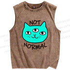 Unisex Not Normal Cat Printed Washed Tank Top