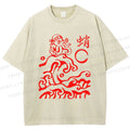 Unisex Waves Octopus Printed Washed Tee