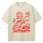 Unisex Waves Octopus Printed Washed Tee