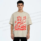 Unisex Waves Octopus Printed Washed Tee