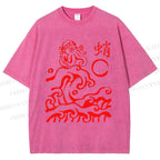 Unisex Waves Octopus Printed Washed Tee