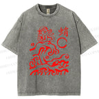Unisex Waves Octopus Printed Washed Tee