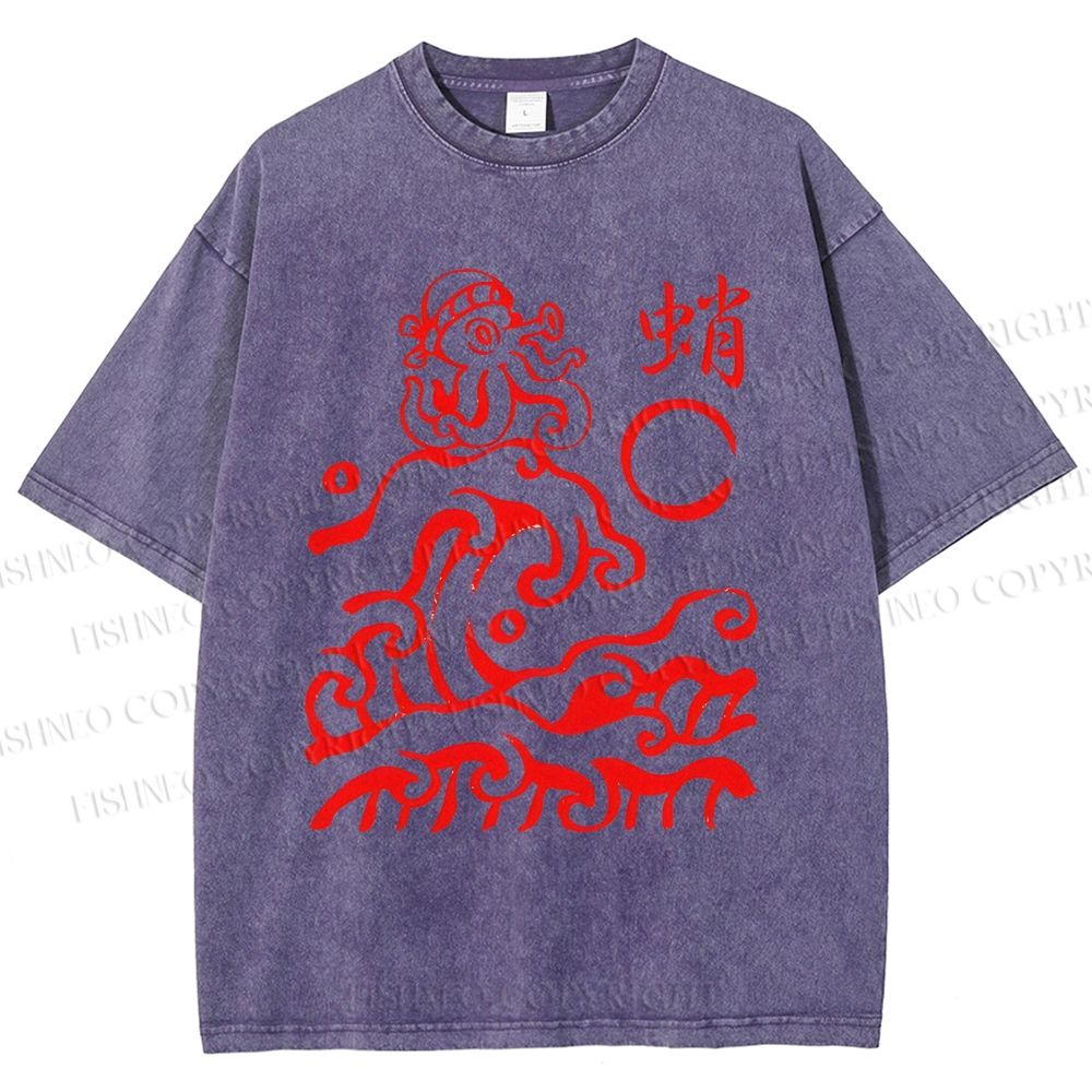 Unisex Waves Octopus Printed Washed Tee