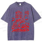Unisex Waves Octopus Printed Washed Tee
