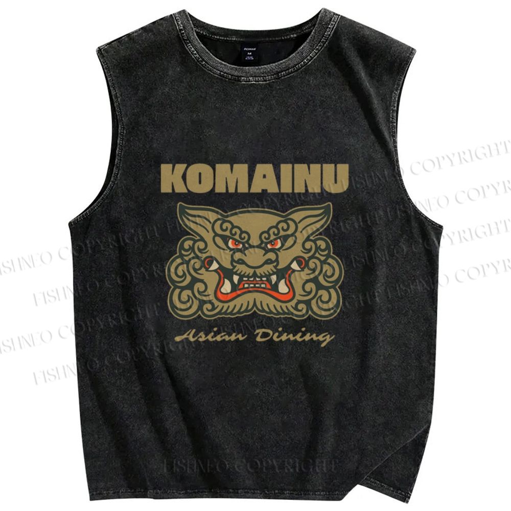 Unisex Komainu Printed Washed Tank Top