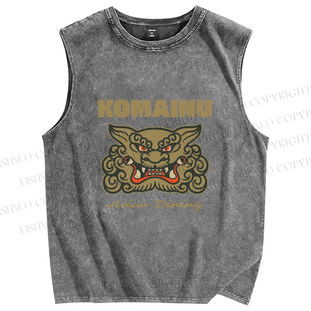 Unisex Komainu Printed Washed Tank Top