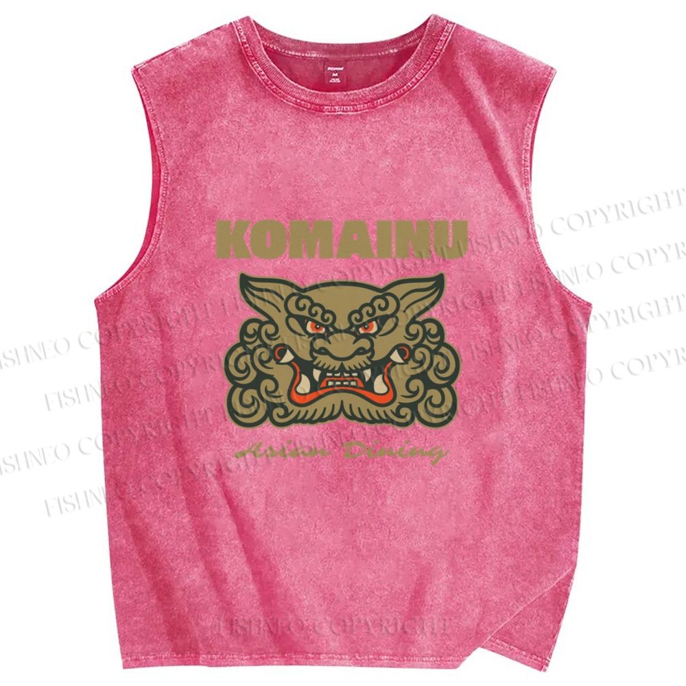 Unisex Komainu Printed Washed Tank Top
