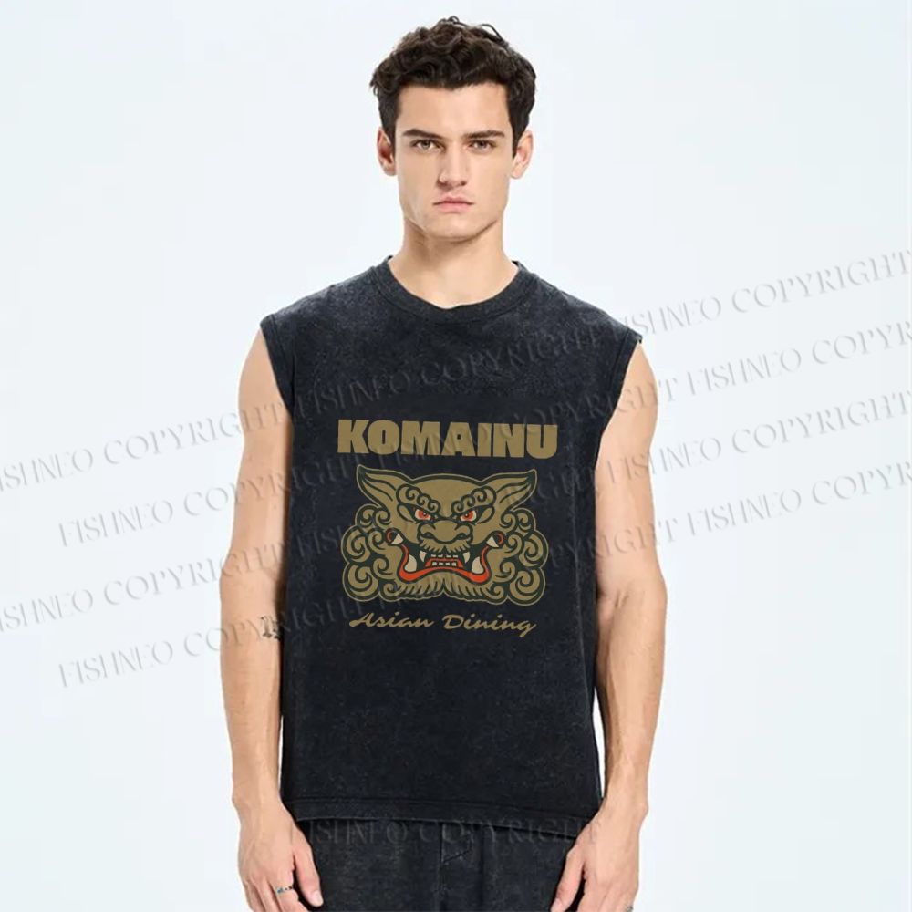 Unisex Komainu Printed Washed Tank Top