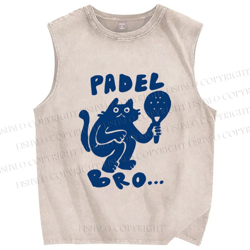 Unisex Padel Bro Cat Printed Washed Tank Top