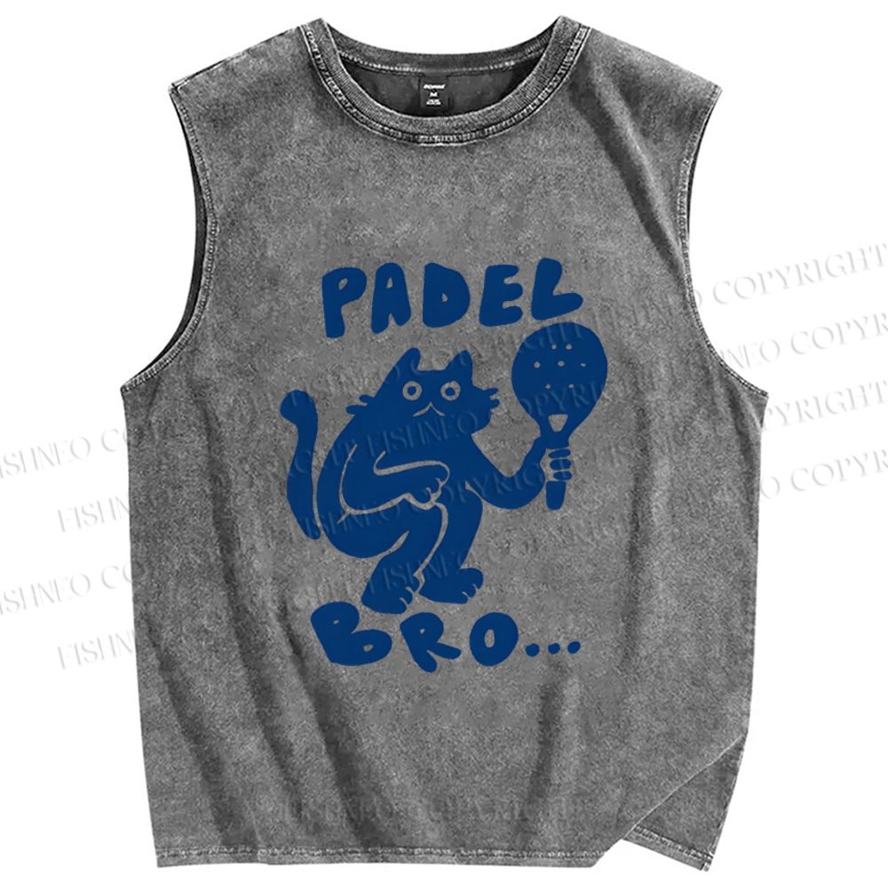 Unisex Padel Bro Cat Printed Washed Tank Top