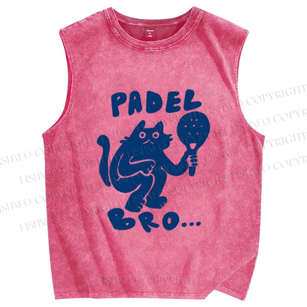 Unisex Padel Bro Cat Printed Washed Tank Top