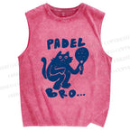 Unisex Padel Bro Cat Printed Washed Tank Top