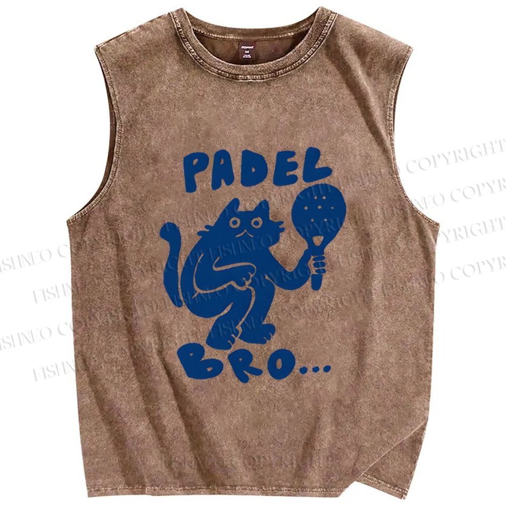 Unisex Padel Bro Cat Printed Washed Tank Top