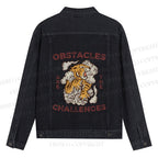 Obstacles Are The Challenges Tiger Denim Jacket