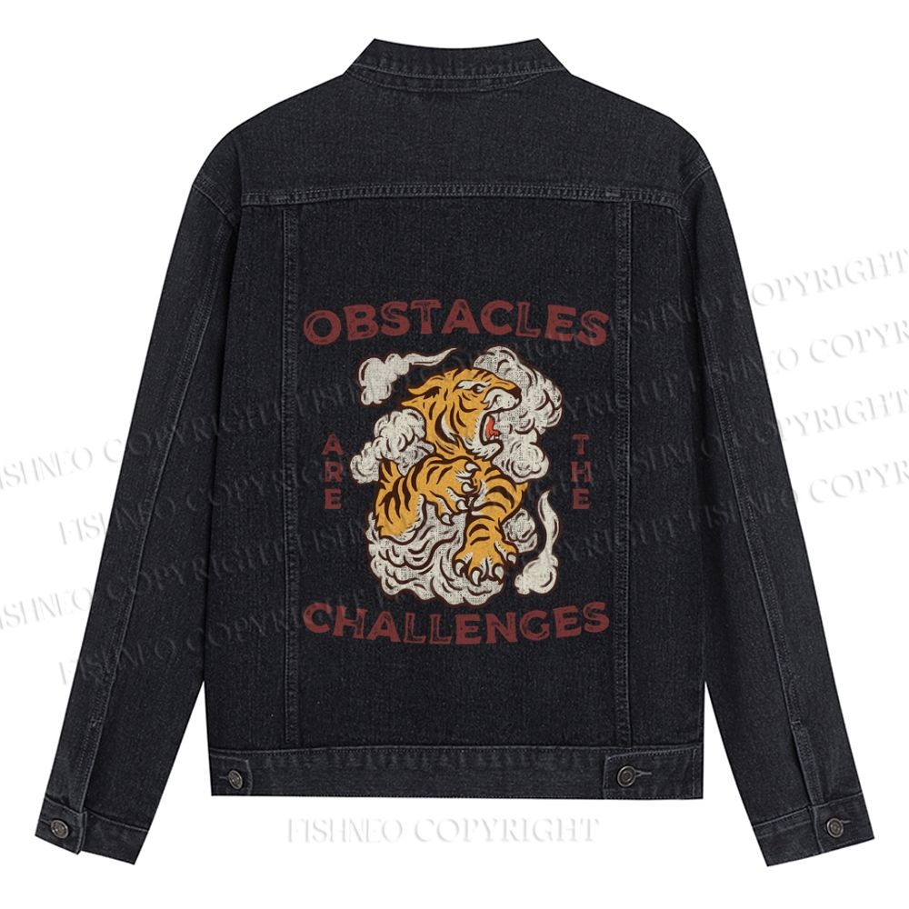 Obstacles Are The Challenges Tiger Denim Jacket