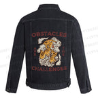 Obstacles Are The Challenges Tiger Denim Jacket