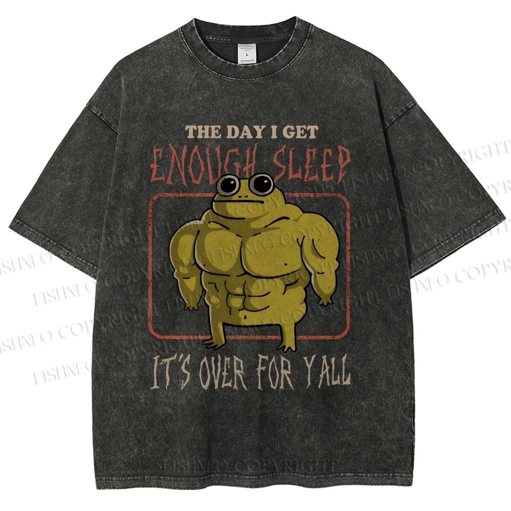Unisex Muscle Frog Printed Washed Tee