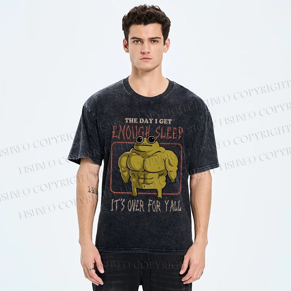 Unisex Muscle Frog Printed Washed Tee