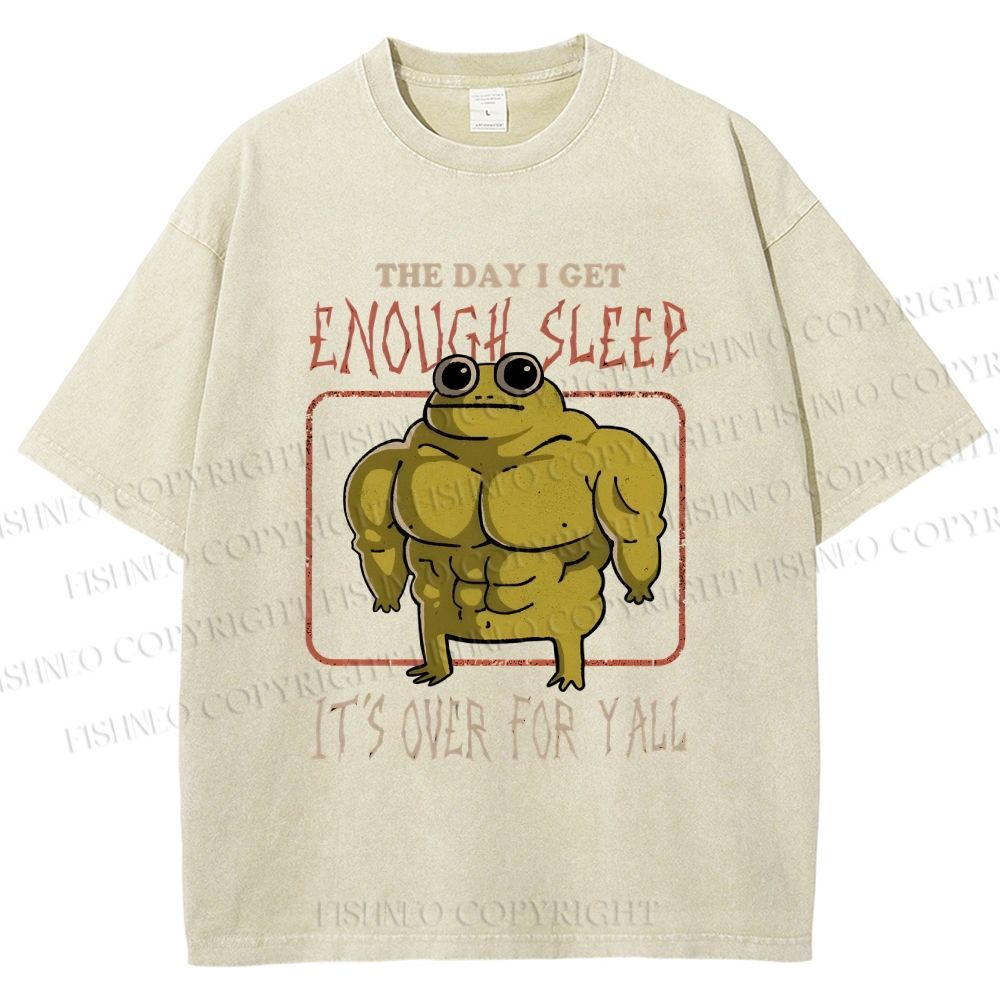 Unisex Muscle Frog Printed Washed Tee