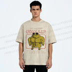 Unisex Muscle Frog Printed Washed Tee