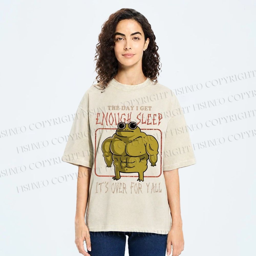 Unisex Muscle Frog Printed Washed Tee