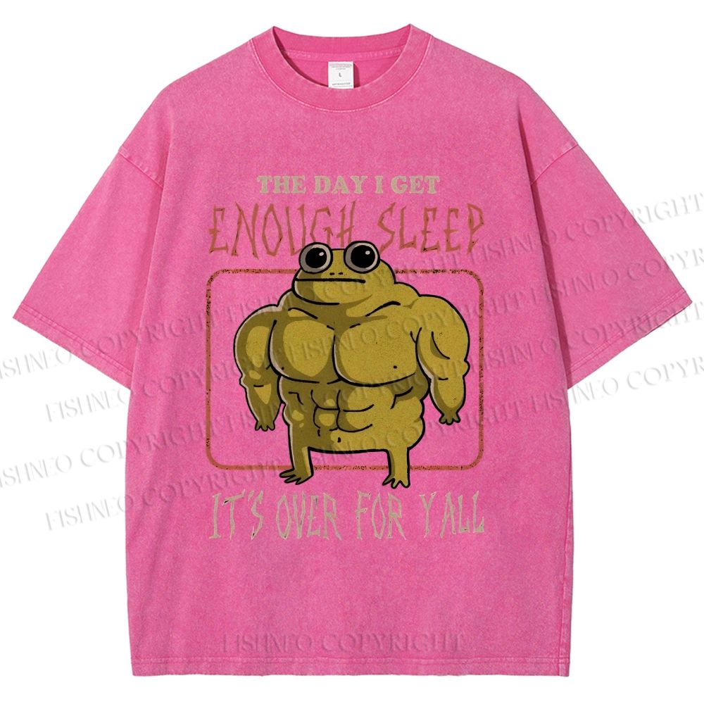 Unisex Muscle Frog Printed Washed Tee