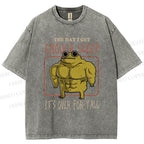 Unisex Muscle Frog Printed Washed Tee