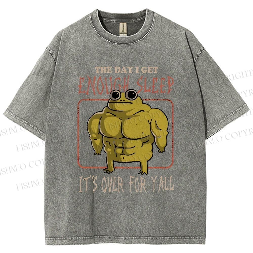 Unisex Muscle Frog Printed Washed Tee